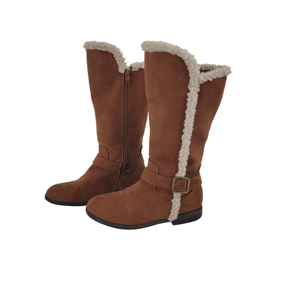 Thereabouts Faux Suede Tall Boots Kids 2 Brown Sherpa Trim Buckle Detail